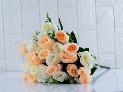 Dual peach cream rose bunch