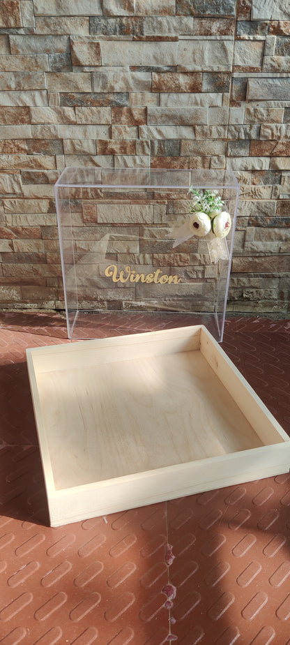 Pinewood box with White flowers